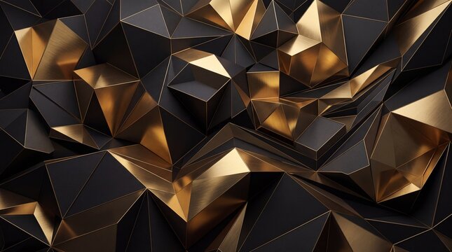 Abstract low poly background with gold and black geometric shapes, luxury crystalline texture, modern 3D polygonal pattern for premium branding
