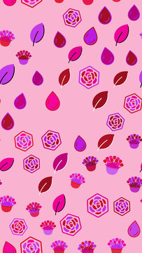 Pink and purple floral pattern with leaves and drops