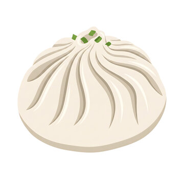 steamed dumpling illustration featuring traditional soup dumpling design with pleated dough and green onion garnish isolated on white background for chinese restaurant menu graphic asset or food