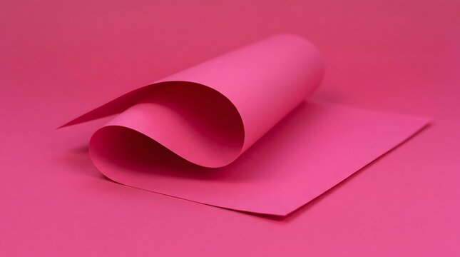 A gently rolled and smoothly laid flat sheet of vibrant pink paper against a complementary pink backdrop creating artistic minimalism