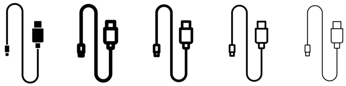 USB cable mixed icon set for data transfer and charging