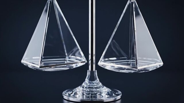 Crystal balance scale, symbolizing justice and fairness, subtly adjusting against a dark background, representing ethical decision-making.