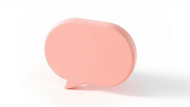 Pink speech bubble object rests upon white surface. Minimalist design, smooth texture, simple form. Clean presentation, studio lighting.