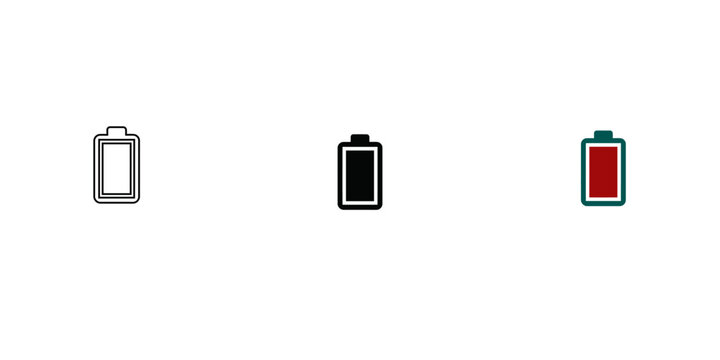 A set of three battery icons showing different levels of charge from empty to full capacity