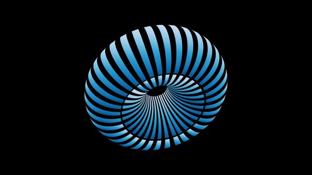 Rotating blue striped torus shape moving in a continuous loop for modern digital motion footage animation