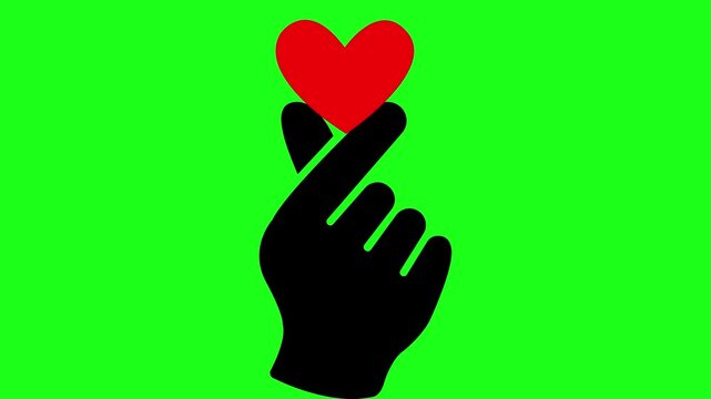 Finger heart hand gesture animation showing red romantic symbol for social media video motion graphic project