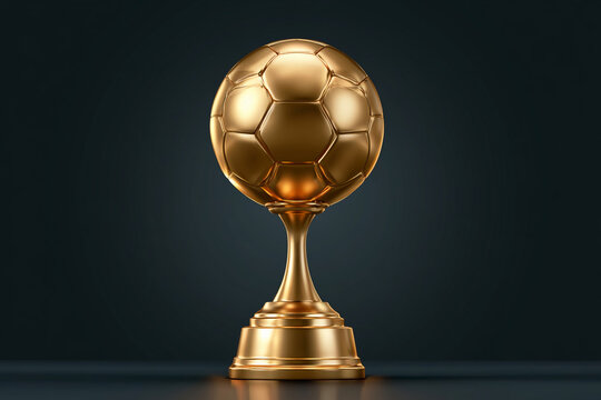 Trophy sits on a table with a dark background highlighting its shine and shape