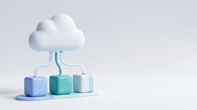 Cloud Technology for Secure Data Management, Cloud computing concept with stylized boxes and connections below a cloud.