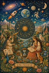 Fototapeta premium Mystical astrology universe with planets, stars, and celestial symbols