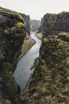 Fja&eth;r&aacute;rglj&uacute;fur Canyon, deep gorge, tuff rock, near Kirkjubaer on the south coast, southern Iceland, Iceland