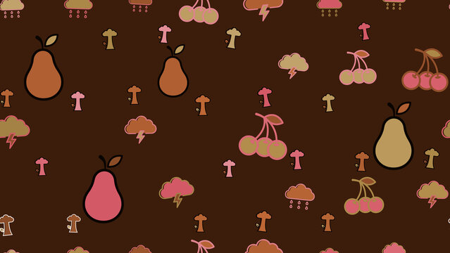Seamless pattern of fruits and weather icons