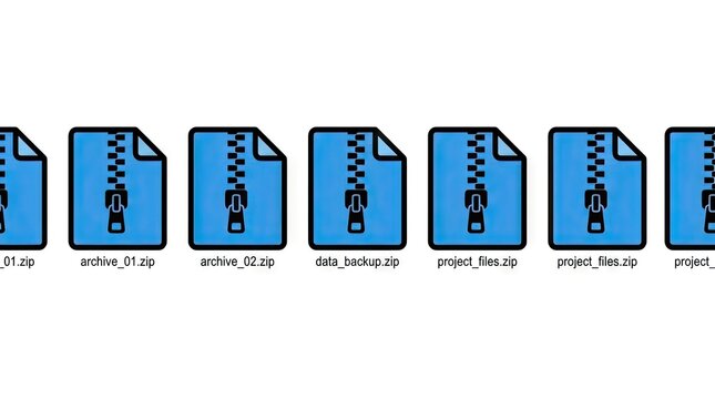 Row of blue compressed zip file icons.