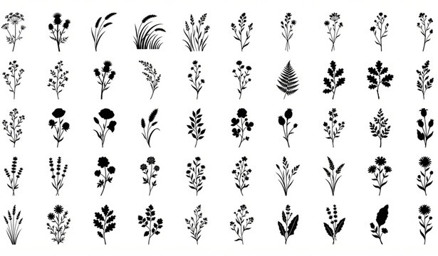 Rustic Botanical Silhouette Elements for Cricut and Wedding Design