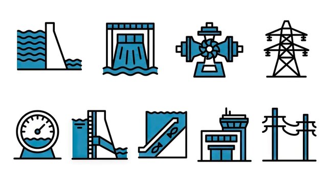Sustainable energy and industrial infrastructure icons.