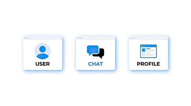 Three web browser icons for user chat and profile