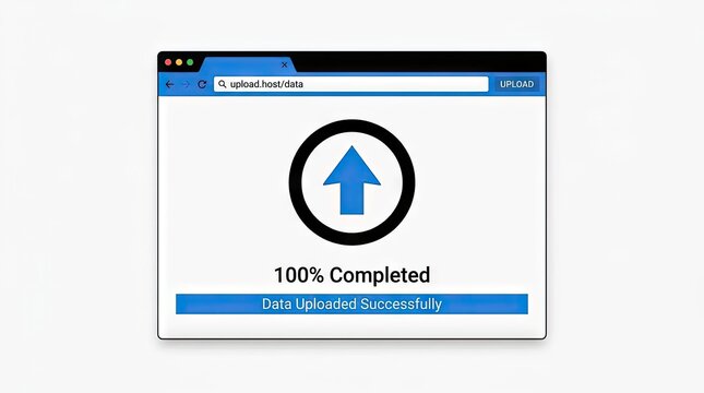 Web browser showing successful hundred percent data upload.