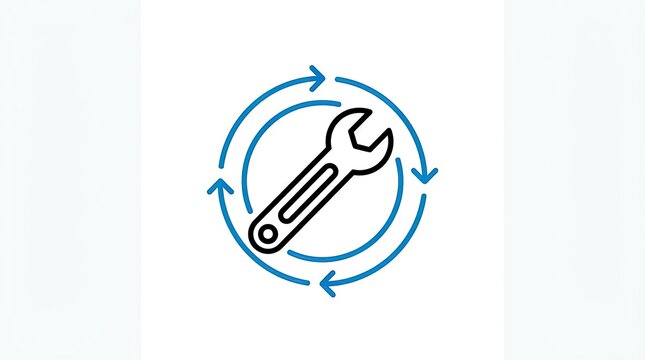 Wrench tool icon with circular arrows.