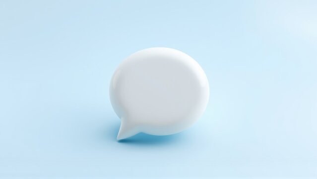 White speech bubble isolated. Minimalist design, soft lighting, pastel background. Simple communication concept, clean aesthetic.