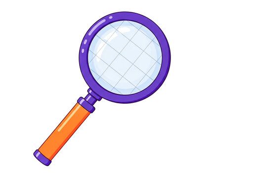 Purple magnifying glass with orange handle vector icon