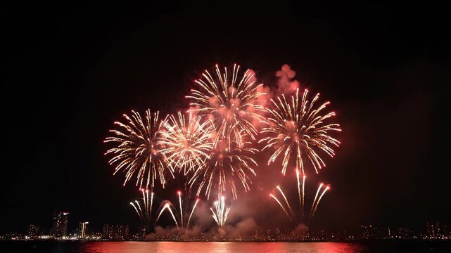 Fireworks bloom in the city night view, gorgeous fireworks bloom in the night sky