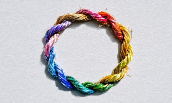 Colorful braided rope circle on light background