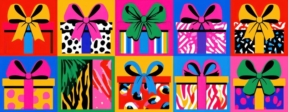 Pop Art Gift Boxes with Retro 80s Patterns for Celebration