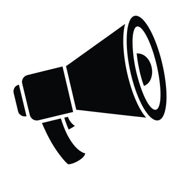 Black megaphone icon on white background for communication and announcement purposes clearly visible