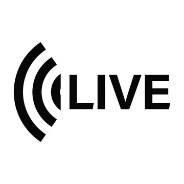 Live broadcast icon with sound waves on white background, streaming symbol, radio signal, tv show in progress, media icon