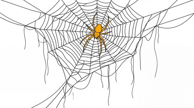 A small yellow spider sitting in a detailed spider web