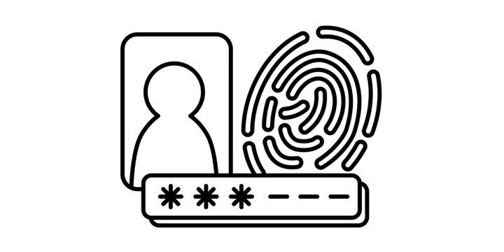 Biometric security icon with fingerprint and user profile, digital identity verification symbol, cybersecurity password login concept