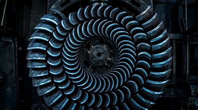 Industrial turbine blade mechanism close up
