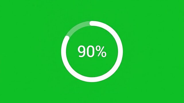 Percentage progress loading circle animation showing incremental values increasing on a bright green background for digital interface design motion video