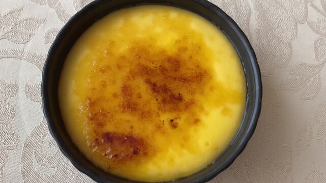 Catalan cream. Crema Catalana. Traditional Catalan custard dessert with a caramelized sugar crust.