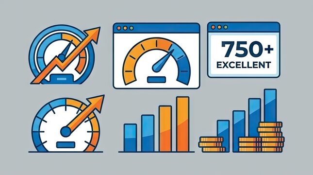 Business performance and growth metric icons on gray background