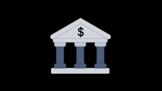 Bank Icon Animation with Transparent Background. Full HD. 4K