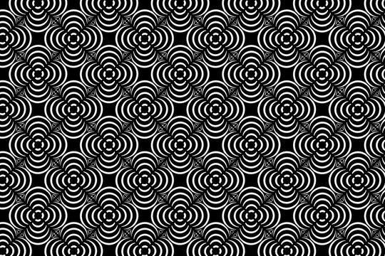 Monochrome Op Art Floral Geometric Seamless Pattern Background