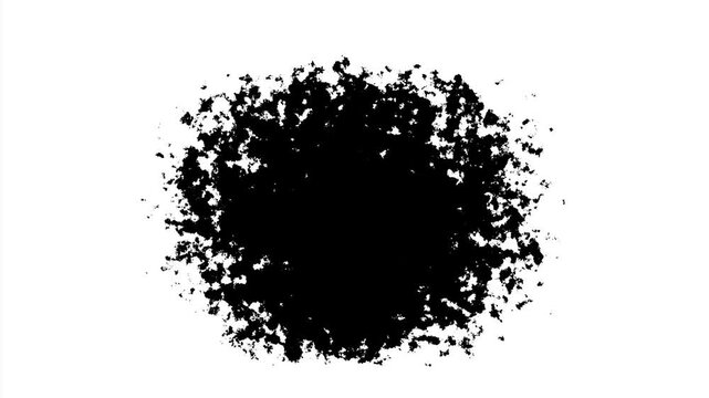 White ink drops falling on black background, beautiful watercolor bloom, organic splatter spreading and expanding, fluid paint leak transition, slow motion artistic ink black background. 4k video