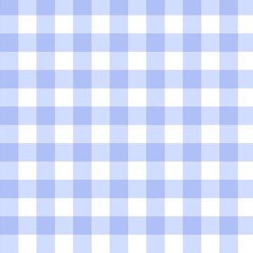 Seamless gingham check pattern in soft pastel light blue and white. Classic vintage plaid design with alternating pale and medium sky-blue squares on white base. perfect for fabric, textile, nursery. 