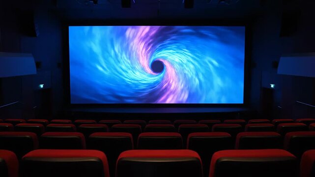 Red seat scene in the empty theater, empty seats and movement in the theater