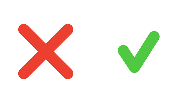 Red cross and green check mark icons isolated on transparent background