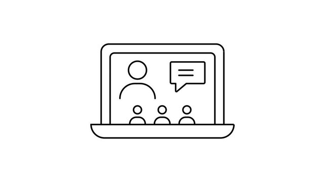 Black Linear virtual classroom education icon animation for digital learning and e-learning concept, 4K stock video