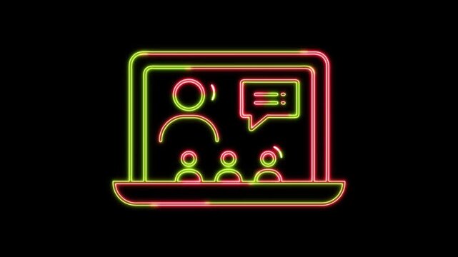Neon Linear virtual classroom education icon animation for digital learning and e-learning concept, 4K stock video