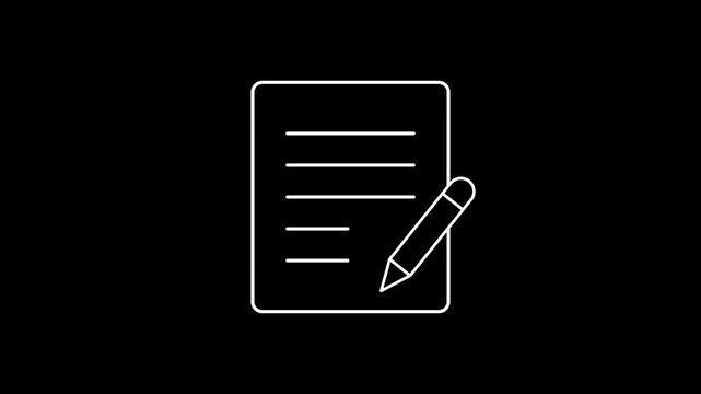 White Linear education homework icon animation with notebook and pencil concept, 4K stock video for e-learning