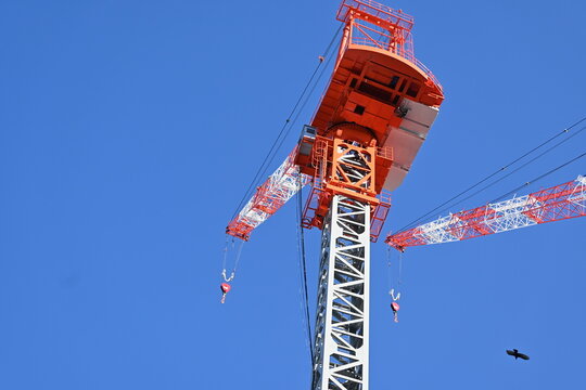 青空にそびえ立つ建設用の巨大なクレーン