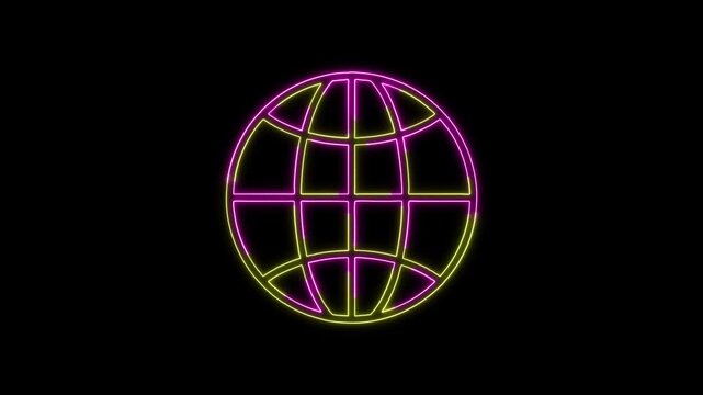 Abstract glowing sphere globe line icon animated on black background. 4k stock video