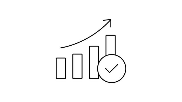 Business growth progress tracking graph with arrow and check mark black line icon animation, 4K stock video