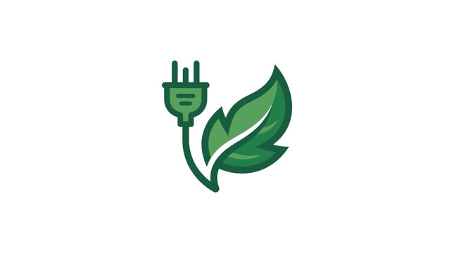 Sustainable energy logo with leaf and electric plug icon