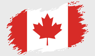 Fototapeta premium Canada National Flag Brush Stroke Illustration with Red Maple Leaf on Gray Background , vector design and digital Illustration 