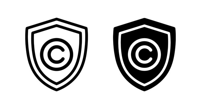 Copyright Protection Shield Icons, Intellectual Property Security Symbols, Legal Rights Emblem, Digital Asset Safety Vector Set