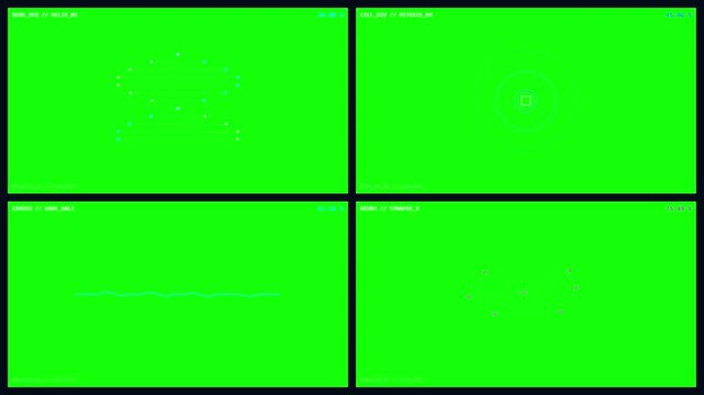 Four panel digital medical interface displaying biological data analysis
